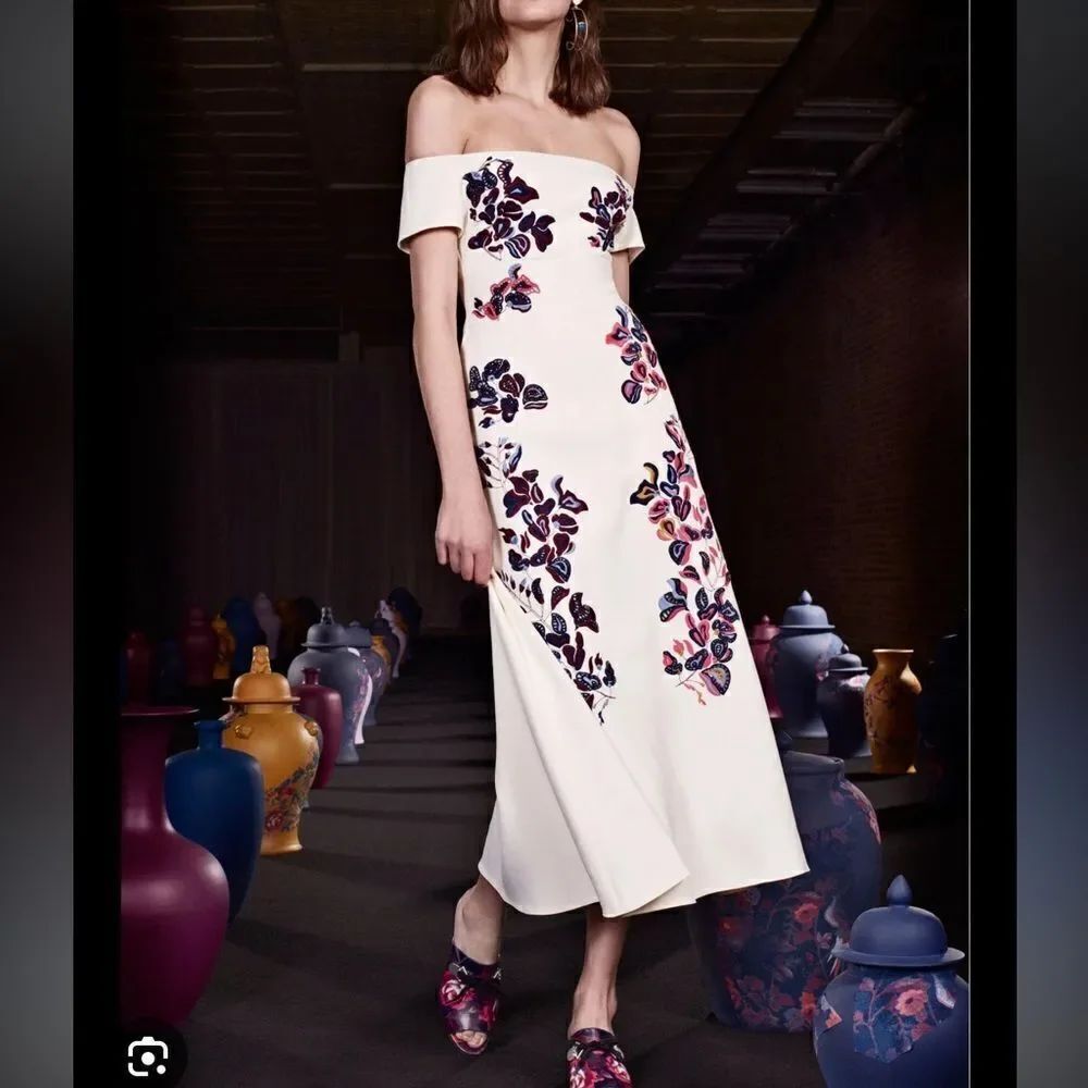 Tanya Taylor Wisteria Floral Embroidered Lottie Midi Dress Size 6